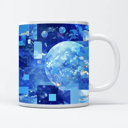 Blue Abstract Sky Planet Geometric Collage Art