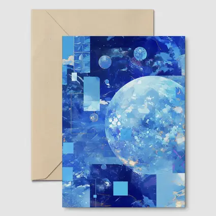 Blue Abstract Sky Planet Geometric Collage Art