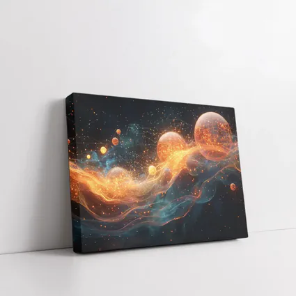 Glowing Orange Spheres Cosmic Energy Wave