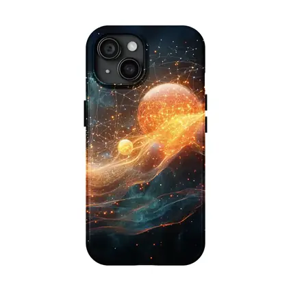 Glowing Orange Spheres Cosmic Energy Wave