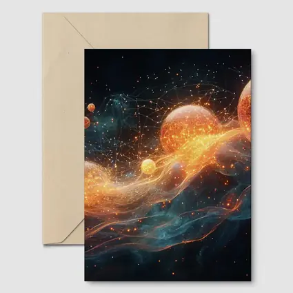 Glowing Orange Spheres Cosmic Energy Wave