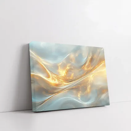 Gold and White Abstract Flowing Waves Art