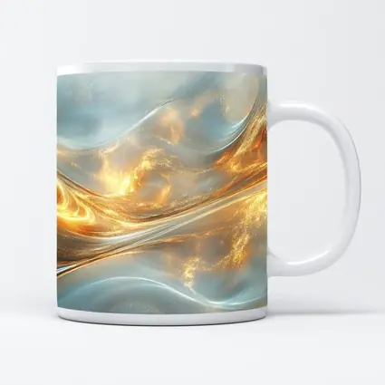 Gold and White Abstract Flowing Waves Art