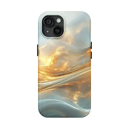 Gold and White Abstract Flowing Waves Art