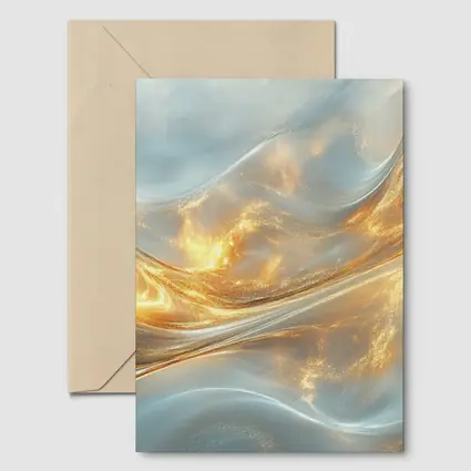 Gold and White Abstract Flowing Waves Art