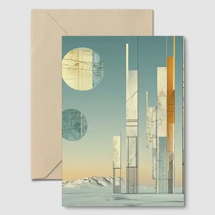 Abstract Geometric Towers Snowy Winter Landscape