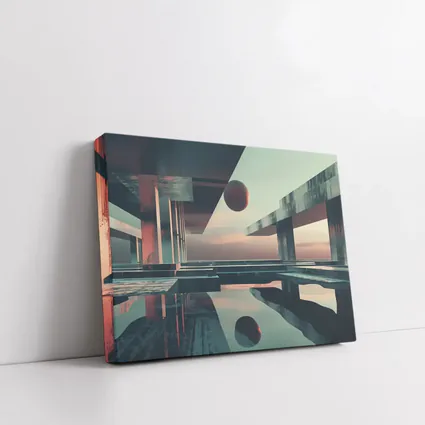 Brutalist Architecture Floating Sphere Surreal Scene