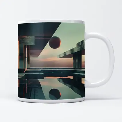 Brutalist Architecture Floating Sphere Surreal Scene