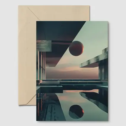 Brutalist Architecture Floating Sphere Surreal Scene