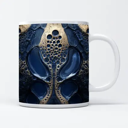 Deep Blue Abstract Gold Bubble Organic Pattern