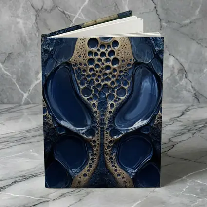 Deep Blue Abstract Gold Bubble Organic Pattern