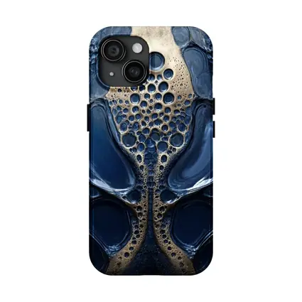 Deep Blue Abstract Gold Bubble Organic Pattern