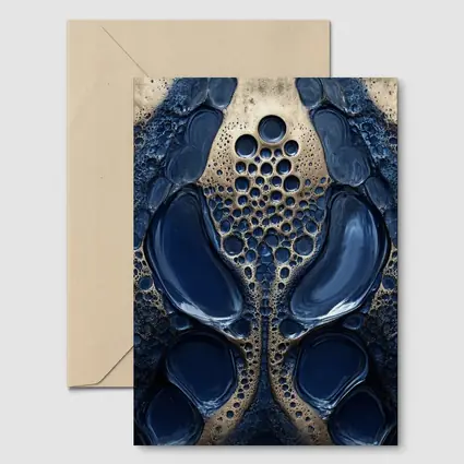 Deep Blue Abstract Gold Bubble Organic Pattern