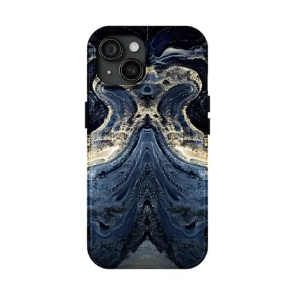 Dark Blue Gold Marble Abstract Fluid Art