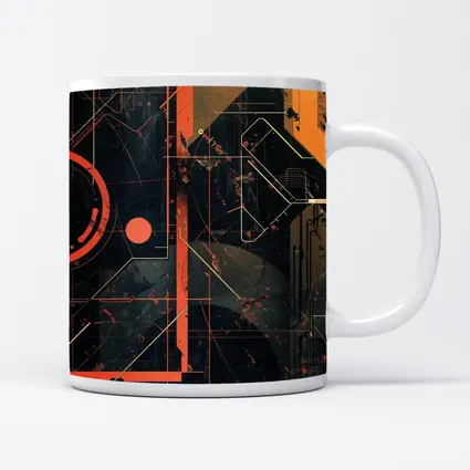 Dark Cyberpunk Circuit Grid Orange Abstract Art