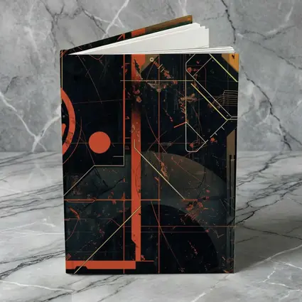 Dark Cyberpunk Circuit Grid Orange Abstract Art
