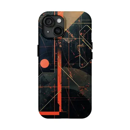 Dark Cyberpunk Circuit Grid Orange Abstract Art