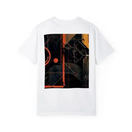Dark Cyberpunk Circuit Grid Orange Abstract Art