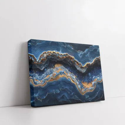 Deep Blue Geode Abstract Gold Wave Art