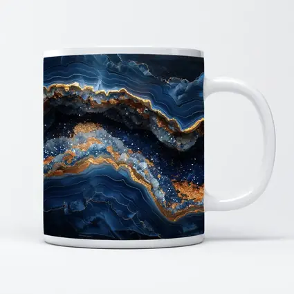 Deep Blue Geode Abstract Gold Wave Art