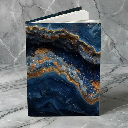 Deep Blue Geode Abstract Gold Wave Art