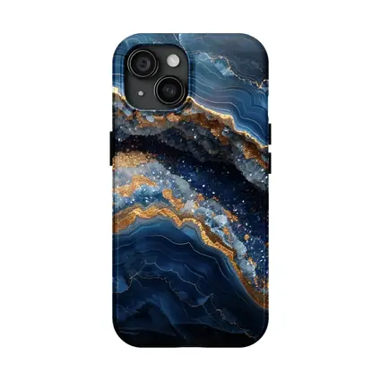 Deep Blue Geode Abstract Gold Wave Art
