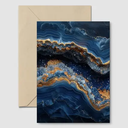 Deep Blue Geode Abstract Gold Wave Art