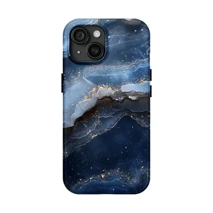 Deep Blue Marble Abstract Gold Glitter