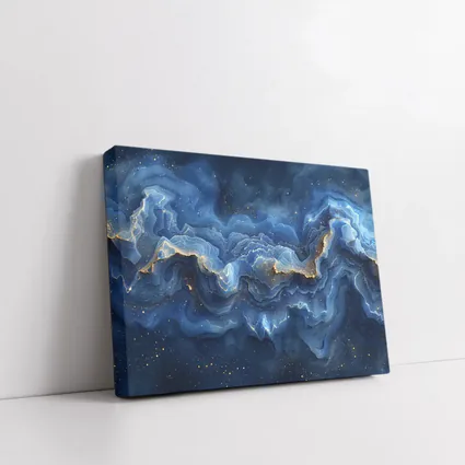 Deep Blue Marble Abstract Gold Swirls