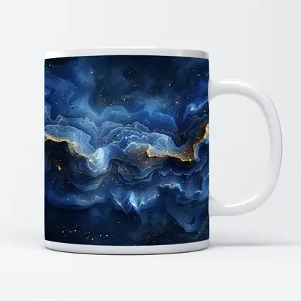 Deep Blue Marble Abstract Gold Swirls
