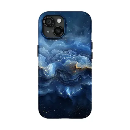 Deep Blue Marble Abstract Gold Swirls