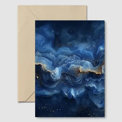 Deep Blue Marble Abstract Gold Swirls