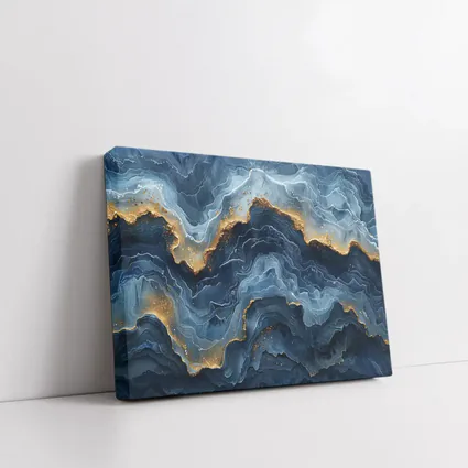 Blue Marble Abstract Art Gold Accents