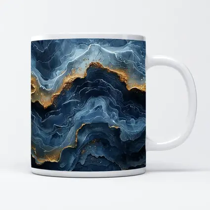 Blue Marble Abstract Art Gold Accents