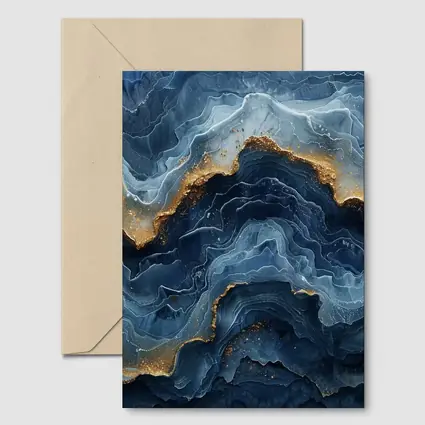 Blue Marble Abstract Art Gold Accents