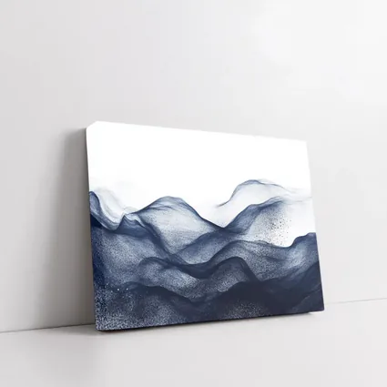 Dark Navy Blue Abstract Wave Art White Background