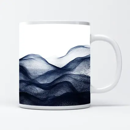 Dark Navy Blue Abstract Wave Art White Background