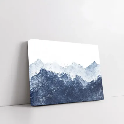 Dark Blue Watercolor Mountain Range White Background