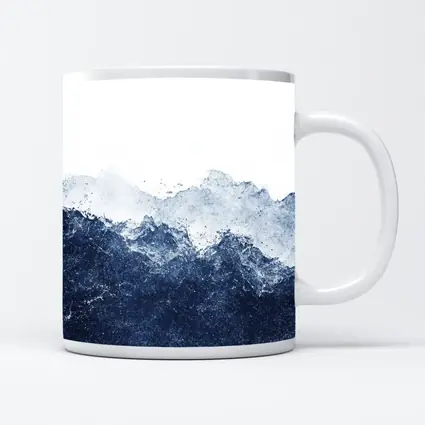 Dark Blue Watercolor Mountain Range White Background