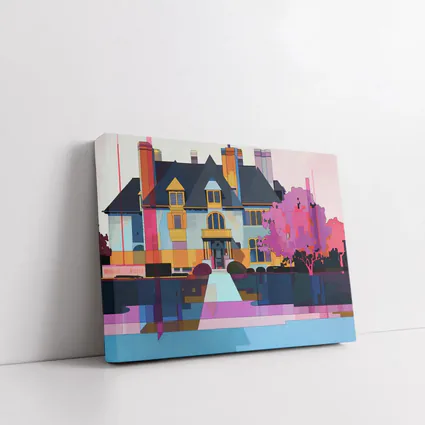 Victorian Mansion Geometric Flat Art Style