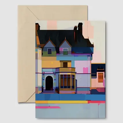 Colorful Victorian Mansion Pop Art Style