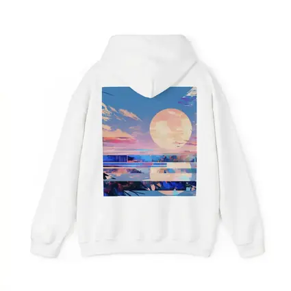 Anime Sunset Full Moon Coastal Landscape Art