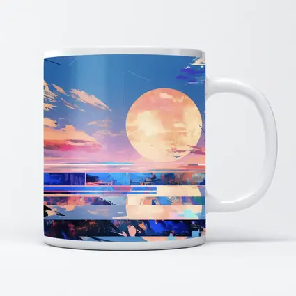 Anime Sunset Full Moon Coastal Landscape Art