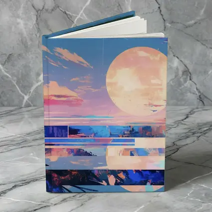 Anime Sunset Full Moon Coastal Landscape Art
