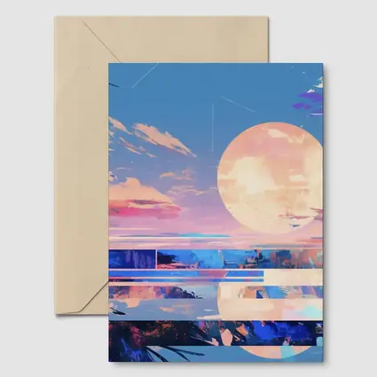 Anime Sunset Full Moon Coastal Landscape Art