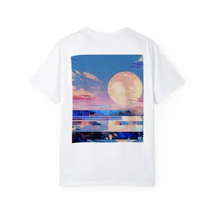 Anime Sunset Full Moon Coastal Landscape Art