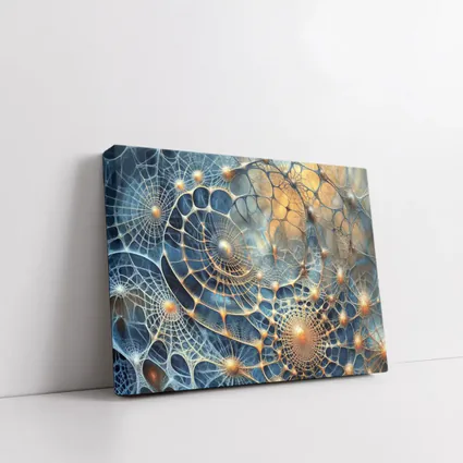 Abstract Blue Gold Fractal Web Network Art