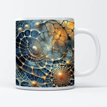 Abstract Blue Gold Fractal Web Network Art