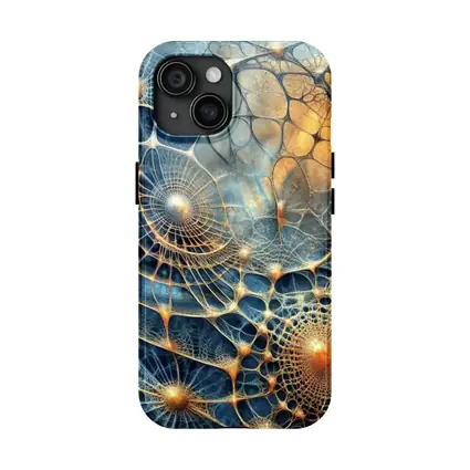 Abstract Blue Gold Fractal Web Network Art