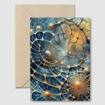 Abstract Blue Gold Fractal Web Network Art